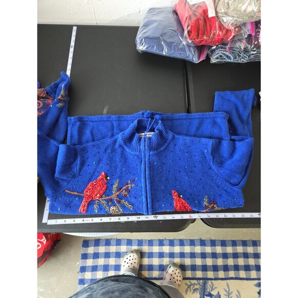 Tiara international Womens Cardinal Beaded Full Zip Sweater Jacket Size Small - Picture 5 of 9